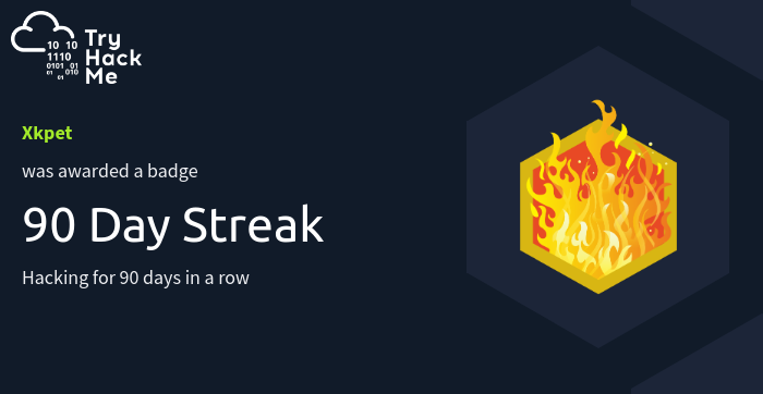 90-Day Streak, TryHackMe badge
